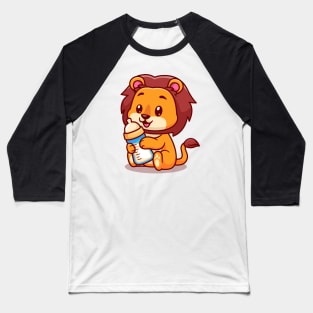 Cute Baby Lion Holding Milk Bottle Cartoon Baseball T-Shirt